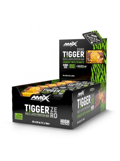 AMIX Nutrition TIGGER® Zero bar 20x60g - peanut butter-caramel - Alacsony szénhidráttartalmú fehérjeszelet